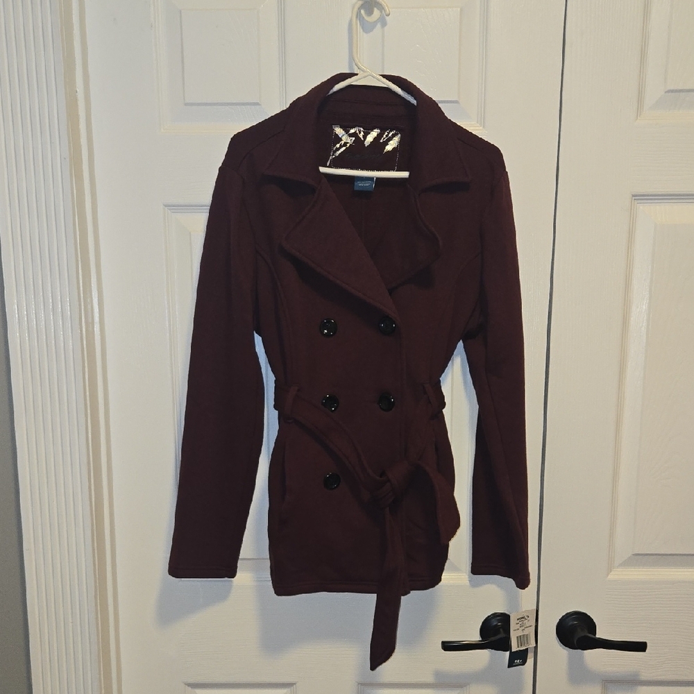 Sebby Maroon Double-Breasted Trench Coat